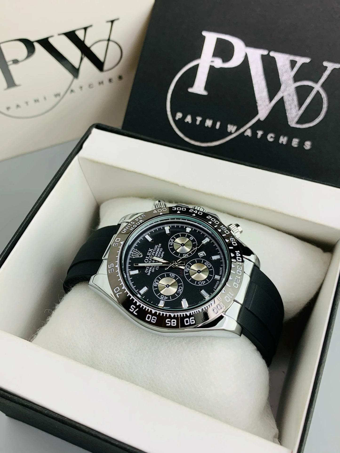 Daytona Stone Strap (Black Silver) Patni Watches
