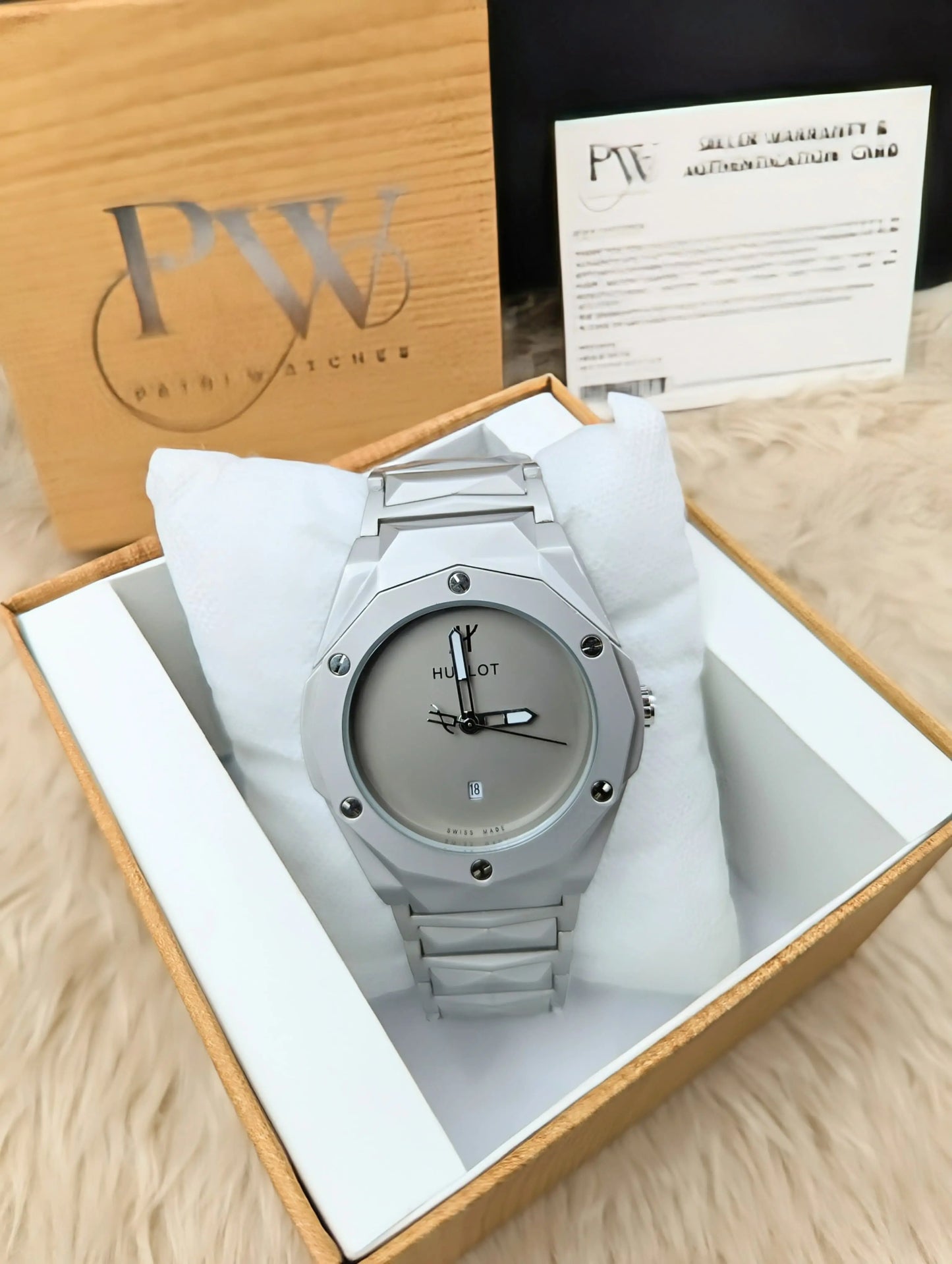 Diamond Cut | Date Adjustment | Texture Chain (Plain Grey) Patni Watches