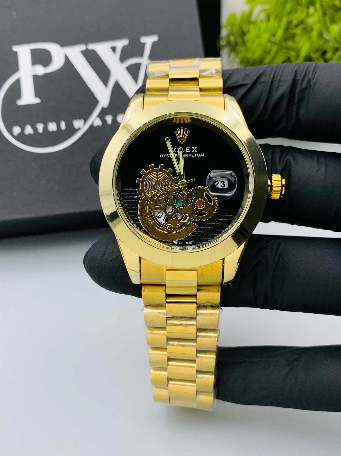 New Branded Full Gold Skeleton Model (Black) Patni Watches