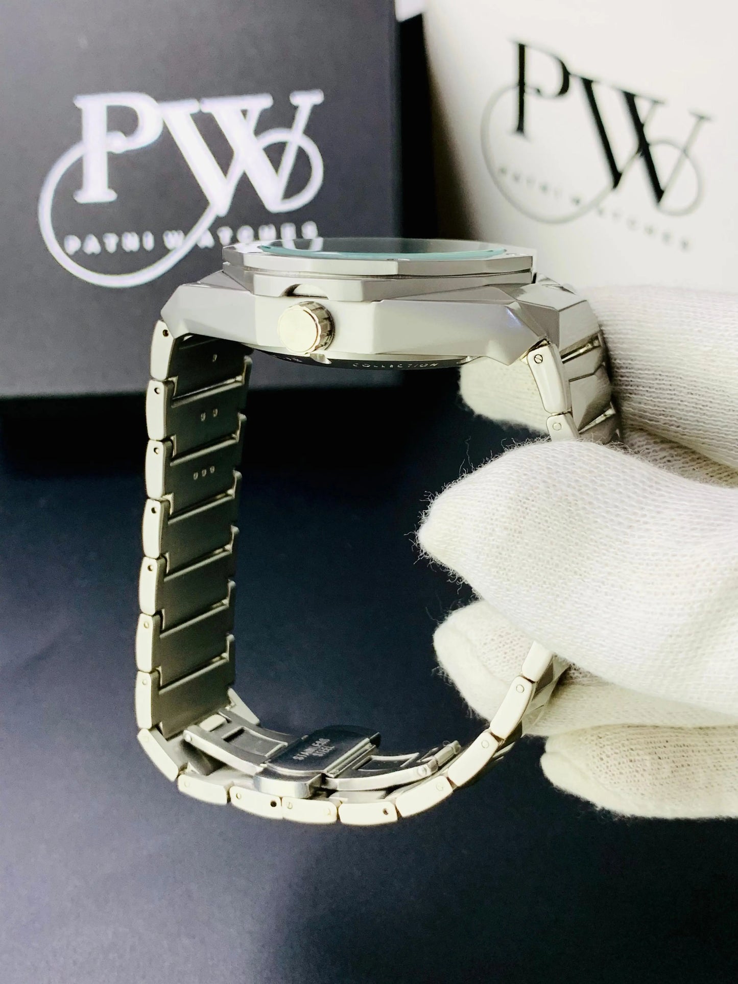 Skelton Silver Diamond Cut | Date Adjustment | Texture Chain Patni Watches