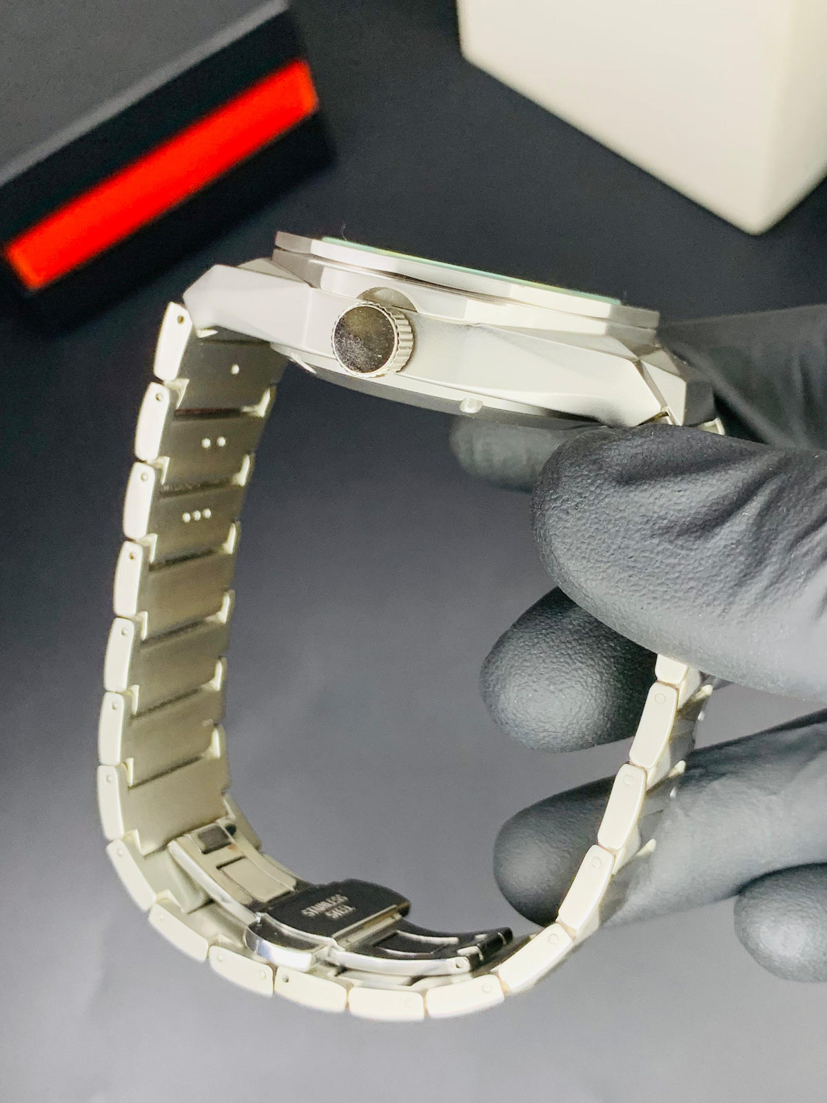 Diamond Cut | Date Adjustment | Texture Chain (Skeleton Black) Patni Watches