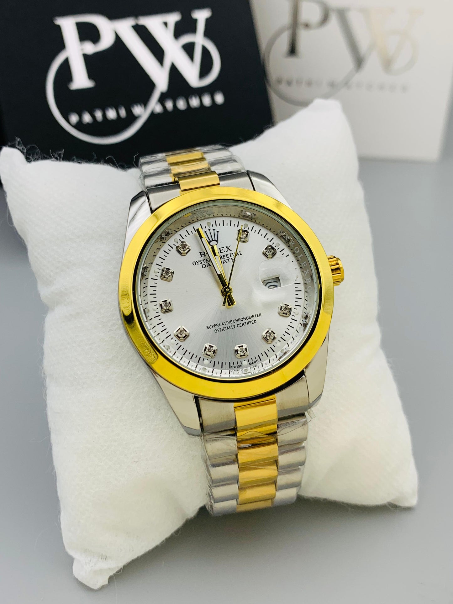 Stone Model With Date Adjustment (White) Patni Watches