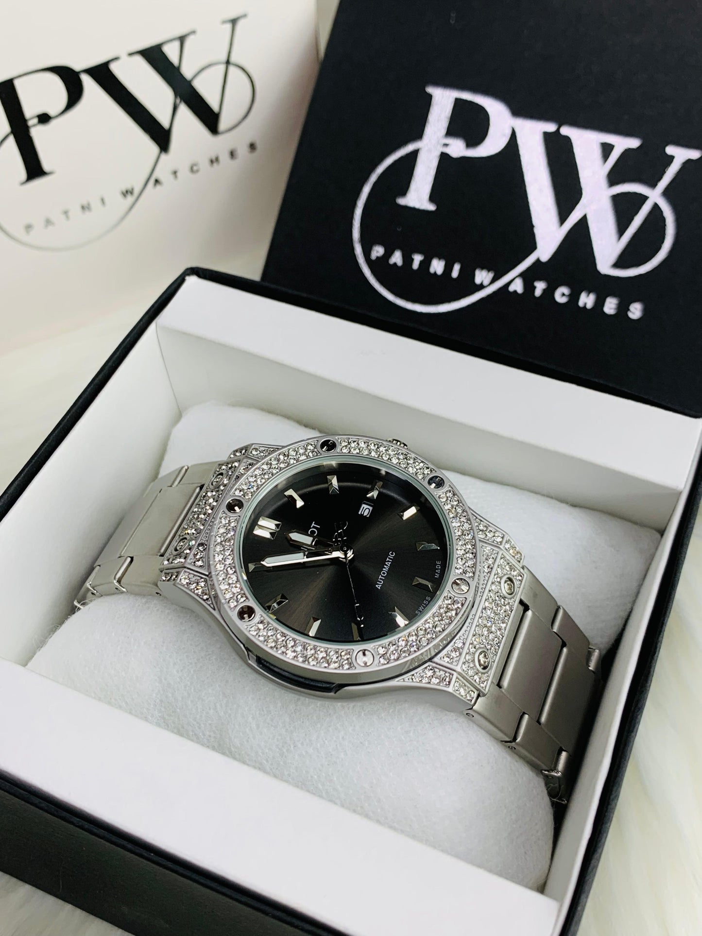 Black HB Stone Model Patni Watches