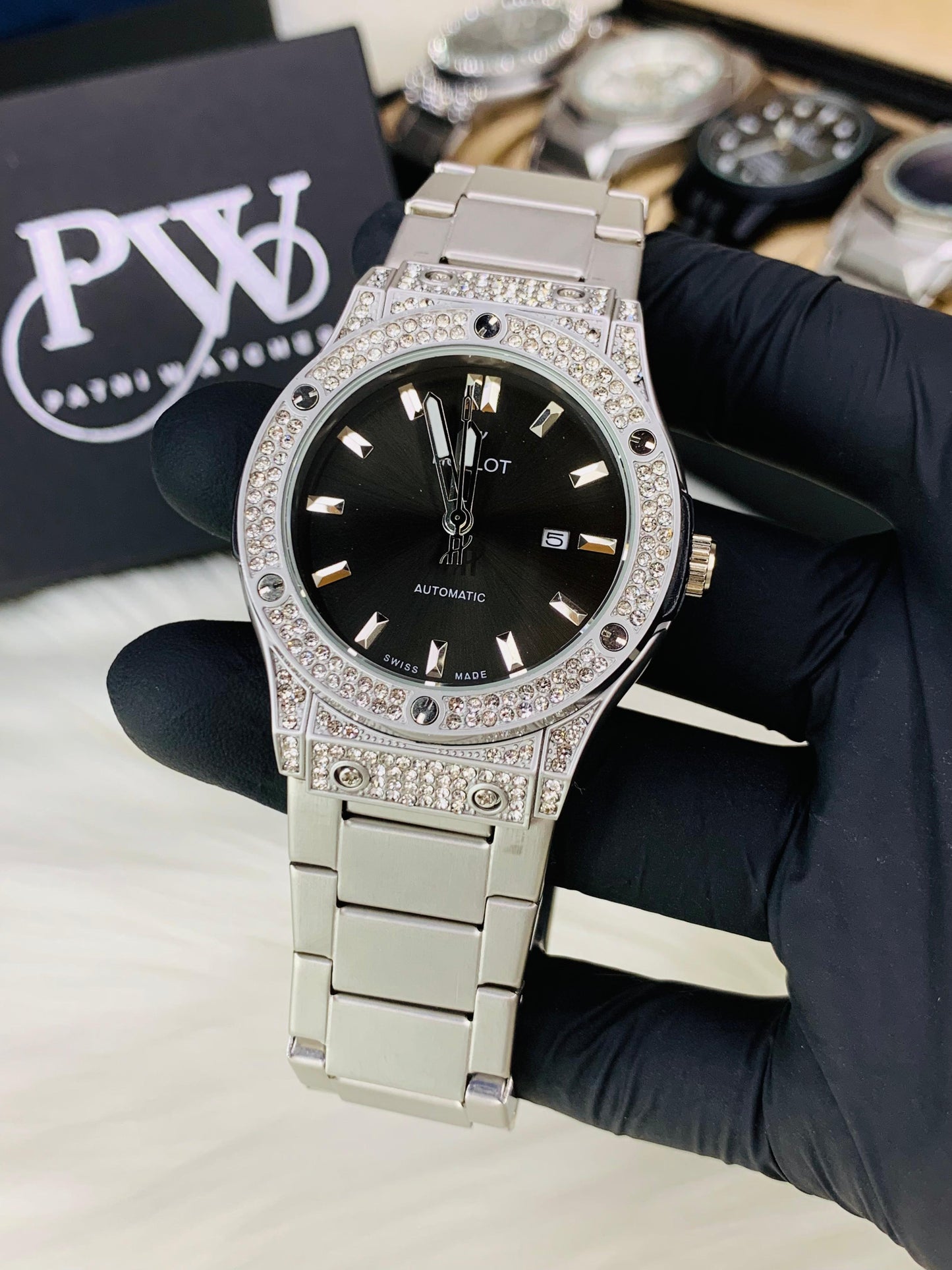 Black HB Stone Model Patni Watches