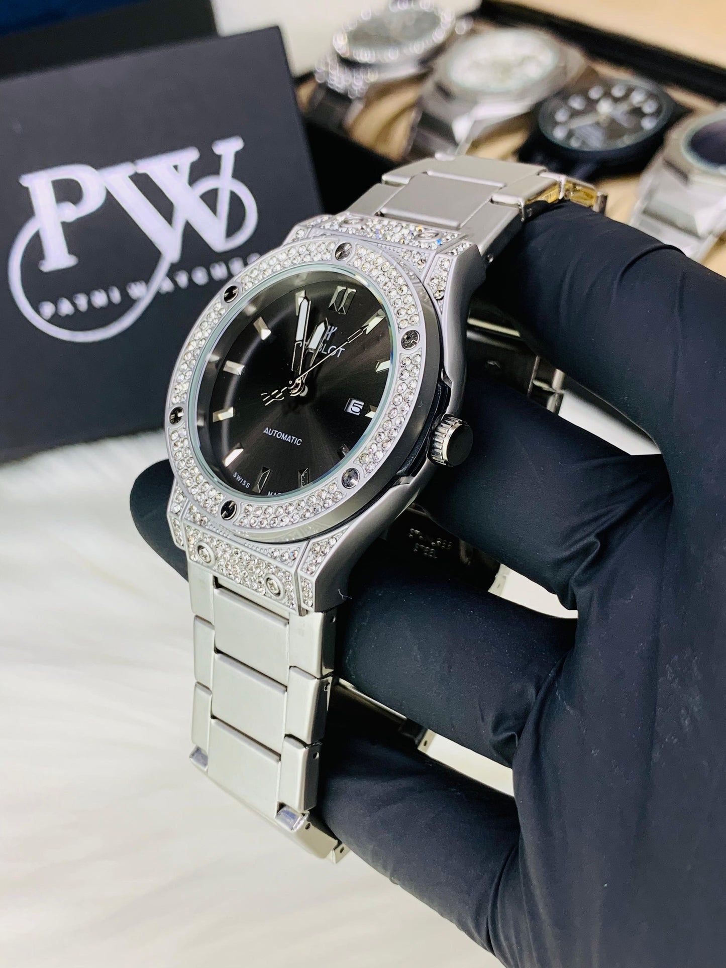 Black HB Stone Model Patni Watches