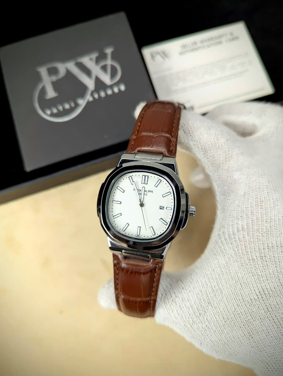 PP Leather Strap (Brown White) Patni Watches