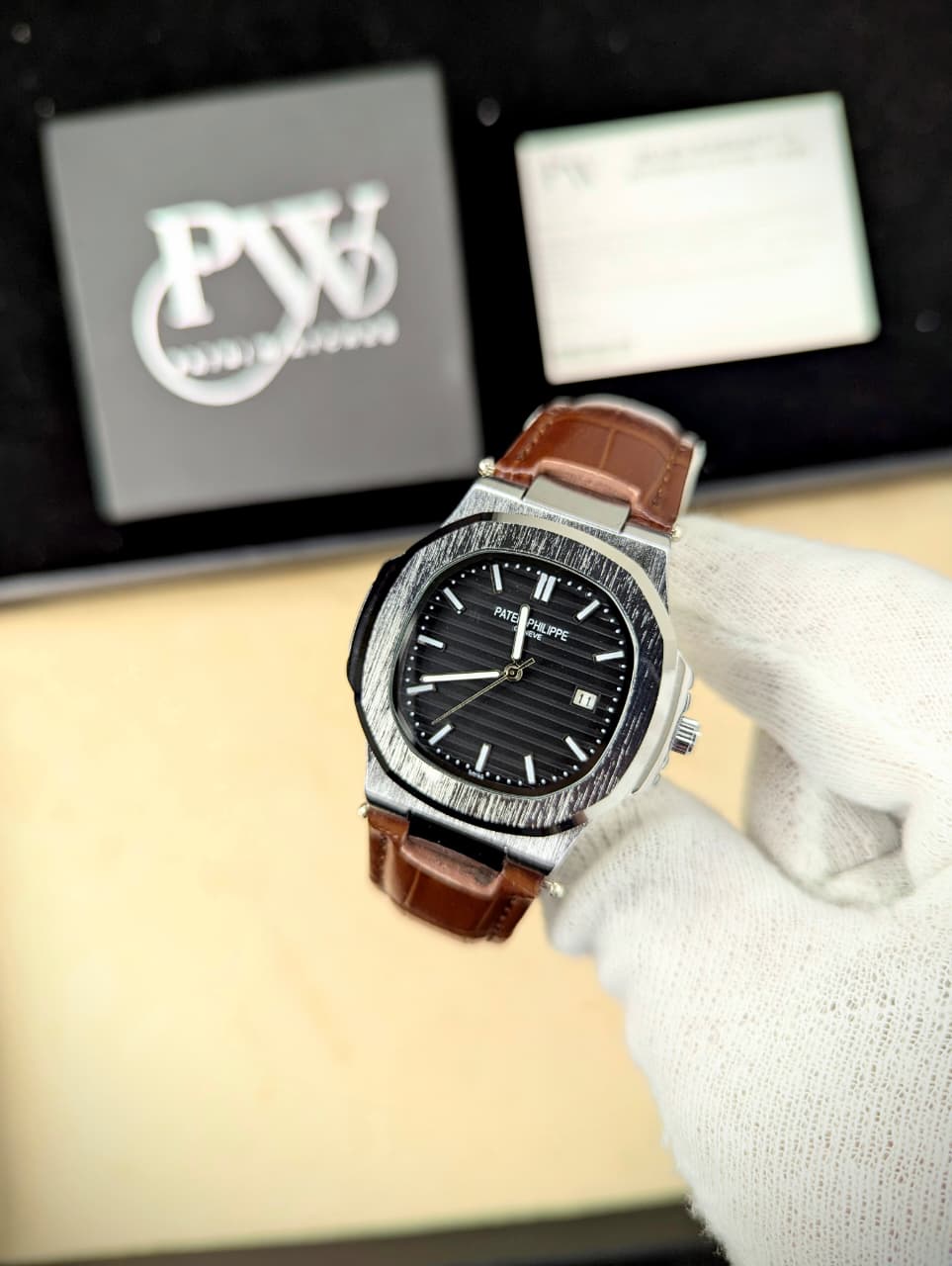 PP Semi-Auto Leather Strap (Brown) Patni Watches