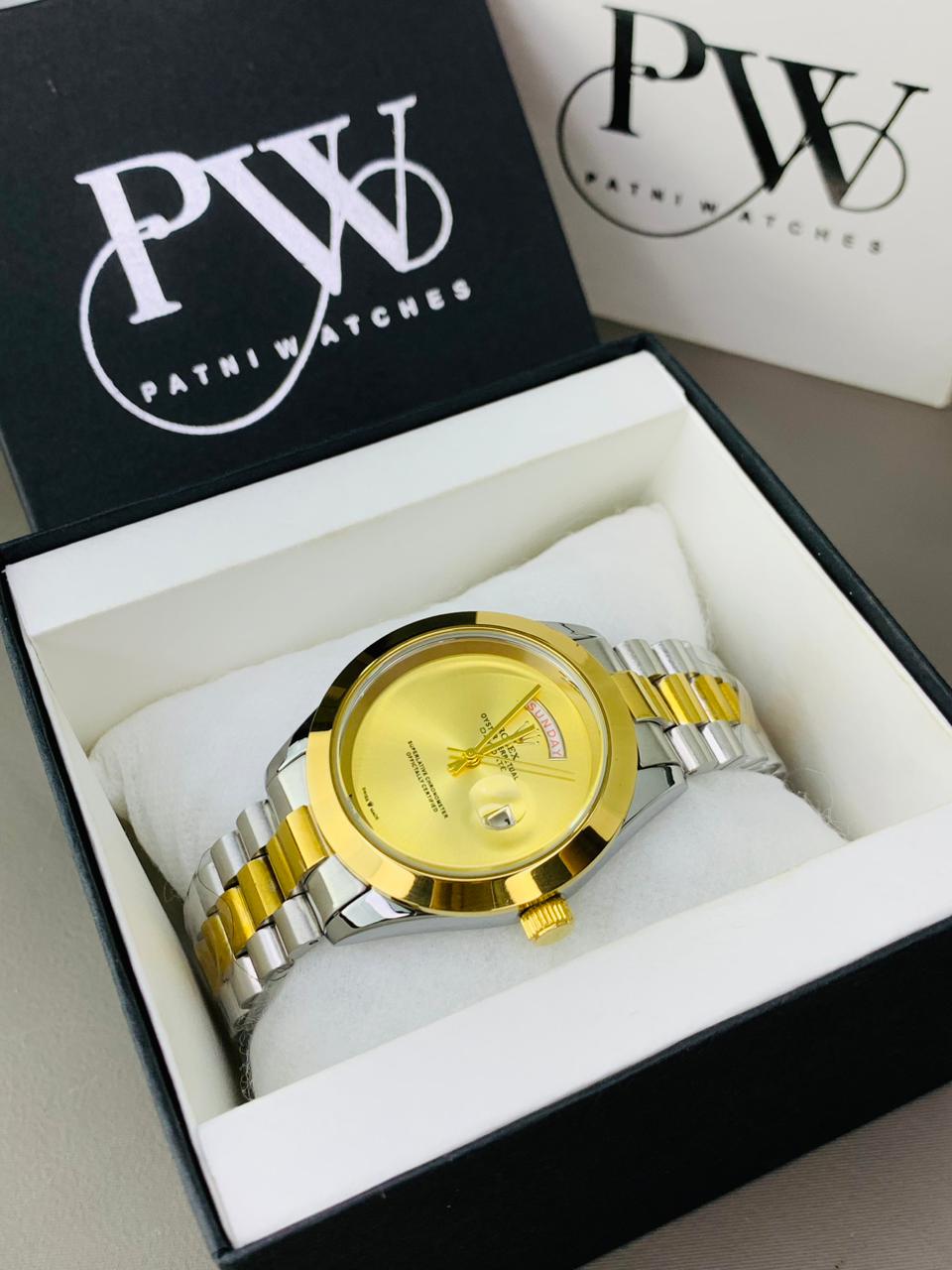 Branded Two Tone Plain Dial (Gold) Patni Watches