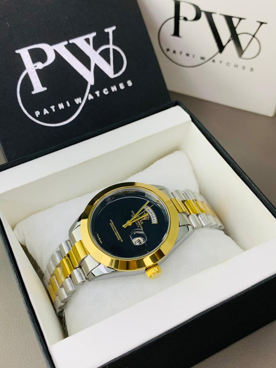 Branded Two Tone Plain Dial (Black) Patni Watches