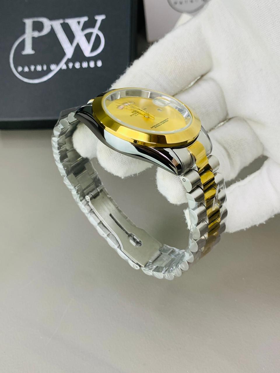 Branded Two Tone Plain Dial (Gold) Patni Watches