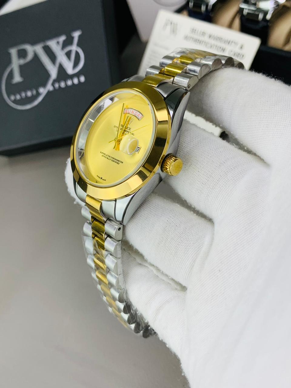 Branded Two Tone Plain Dial (Gold) Patni Watches