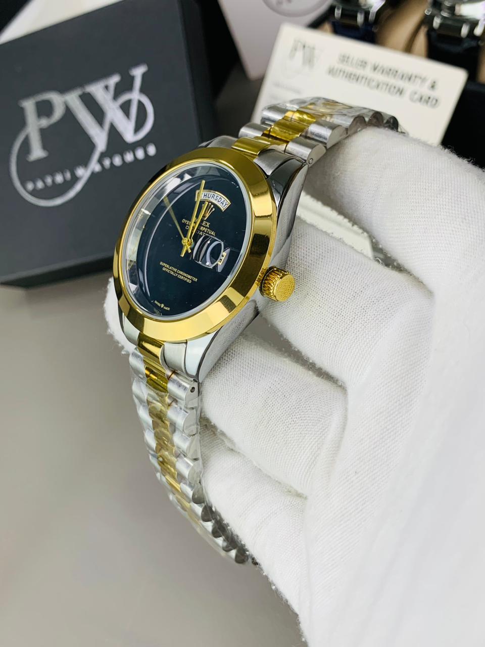 Branded Two Tone Plain Dial (Black) Patni Watches