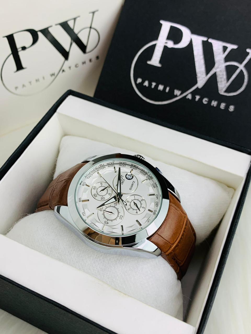 AA+ Silver Chronograph Model (Brown) Patni Watches