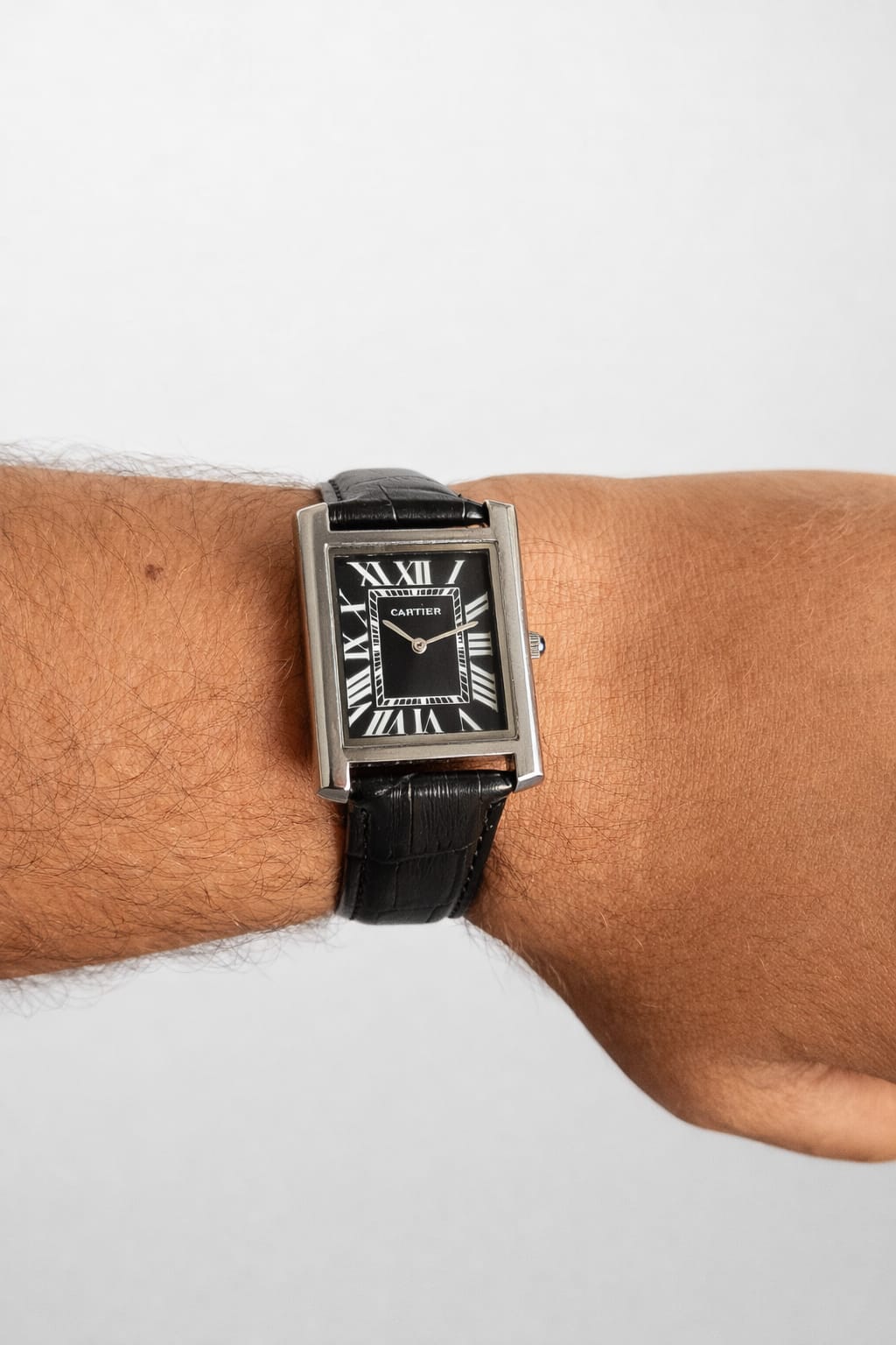 Cart Tank Silver Model (Black Index Black) Patni Watches