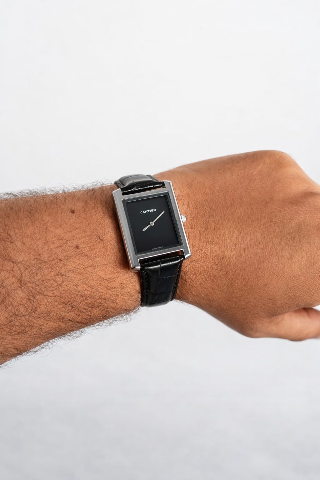 Cart Tank Silver Model (Black Plain Black) Patni Watches