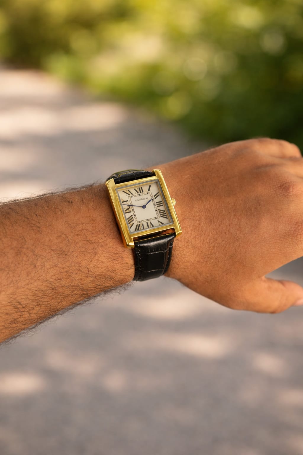 Cart Tank Gold Model (Black Index White) Patni Watches