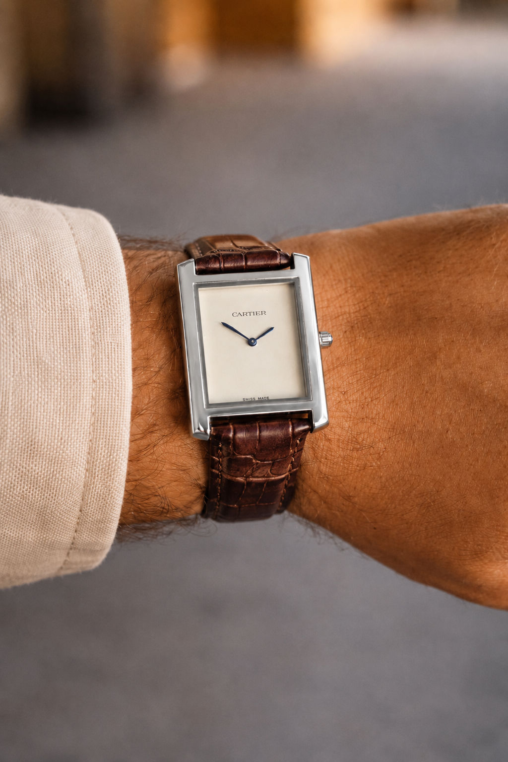 Cart Tank Silver Model (Brown Plain White) Patni Watches