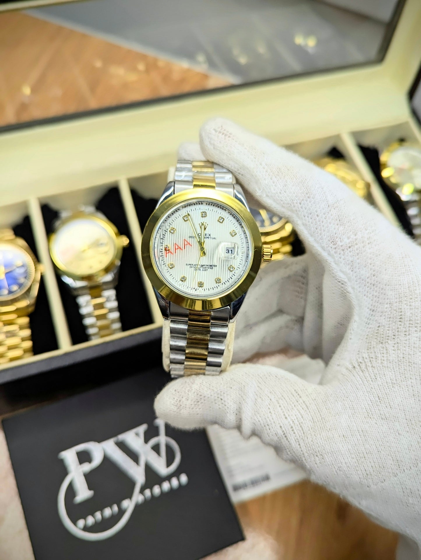 Stone Two Tone Model (Textured White) Patni Watches