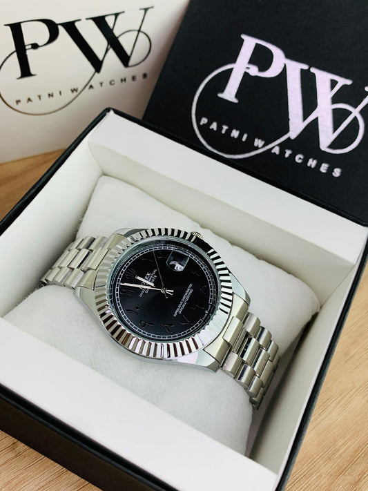 Arabic Silver Model (Black) Patni Watches