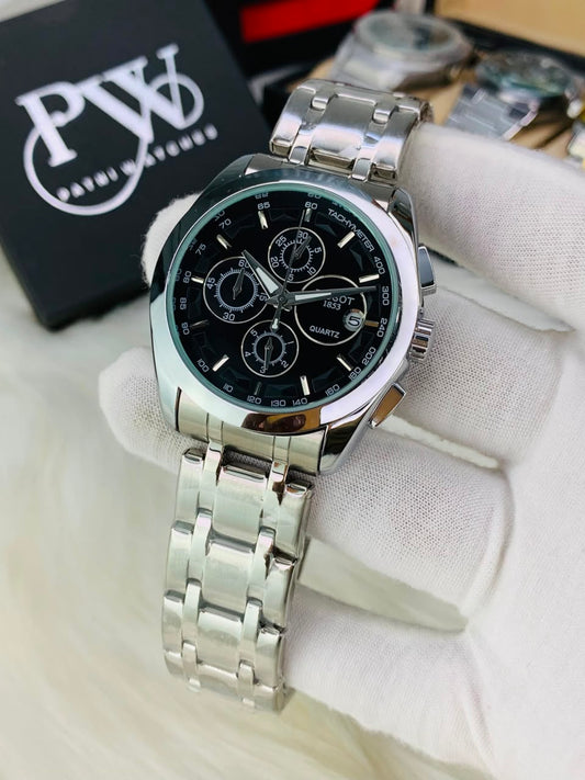 Silver Chronograph Chain Model (Black) Patni Watches