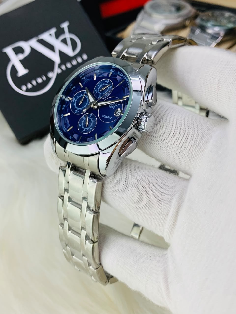 Silver Chronograph Chain Model (Blue) Patni Watches
