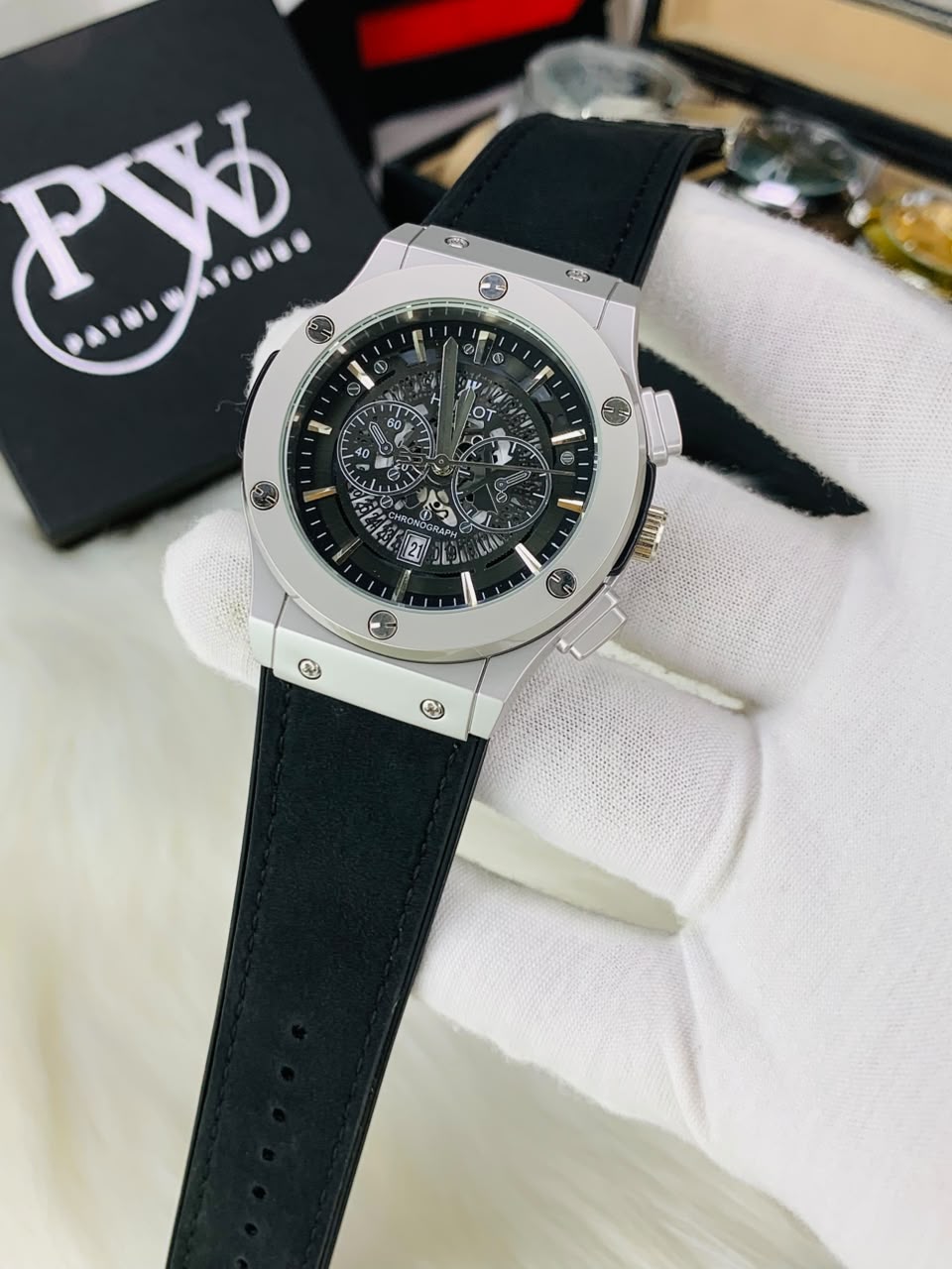 HB Black Strap Model (Skeleton Black ) Patni Watches