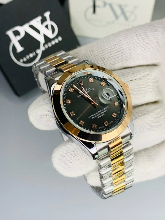 Black Stone Two Tone Rose Gold Model Patni Watches