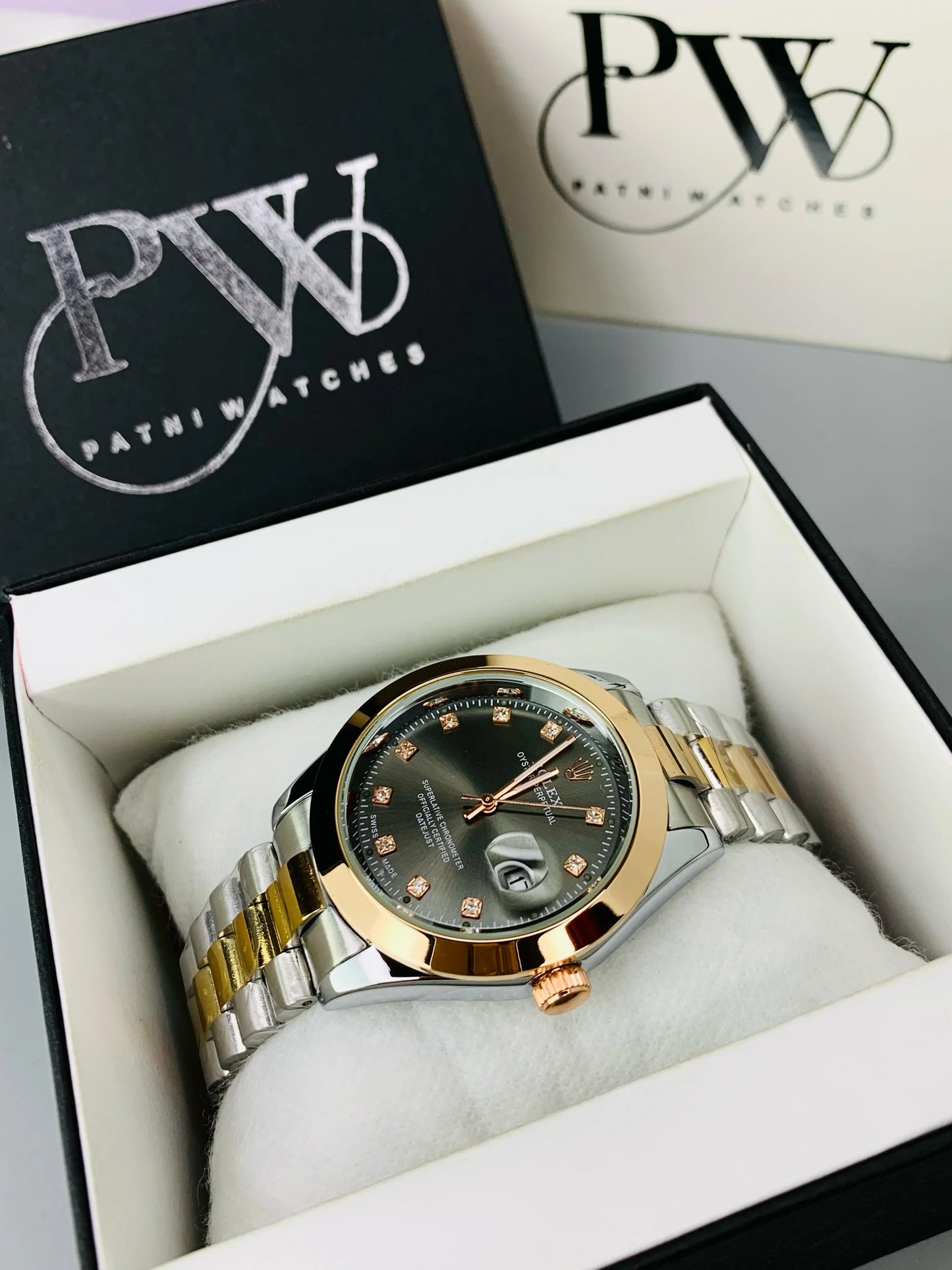 Black Stone Two Tone Rose Gold Model Patni Watches