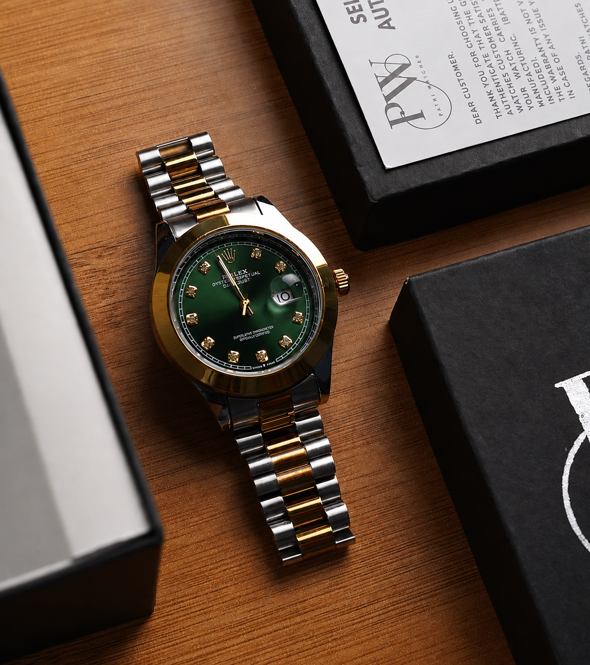 Stone Two Tone Model (Green) Patni Watches