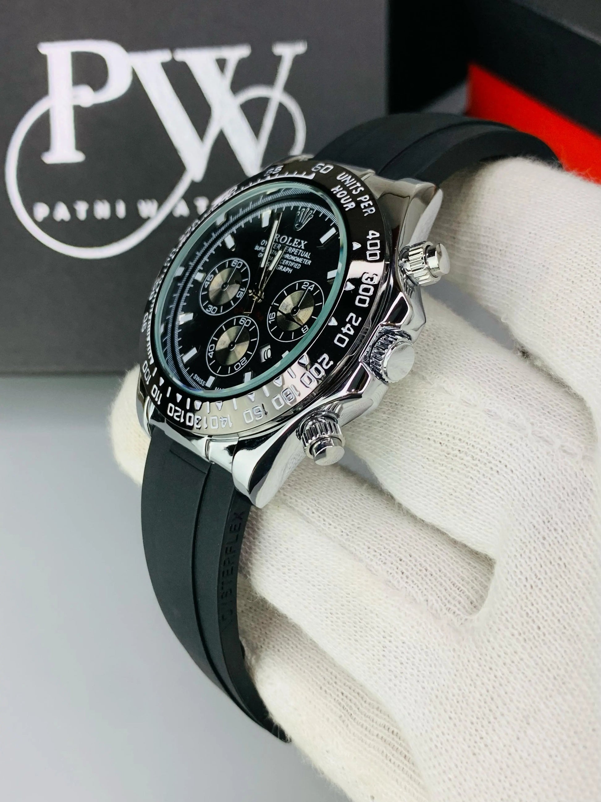 Daytona Stone Strap (Black Silver) Patni Watches