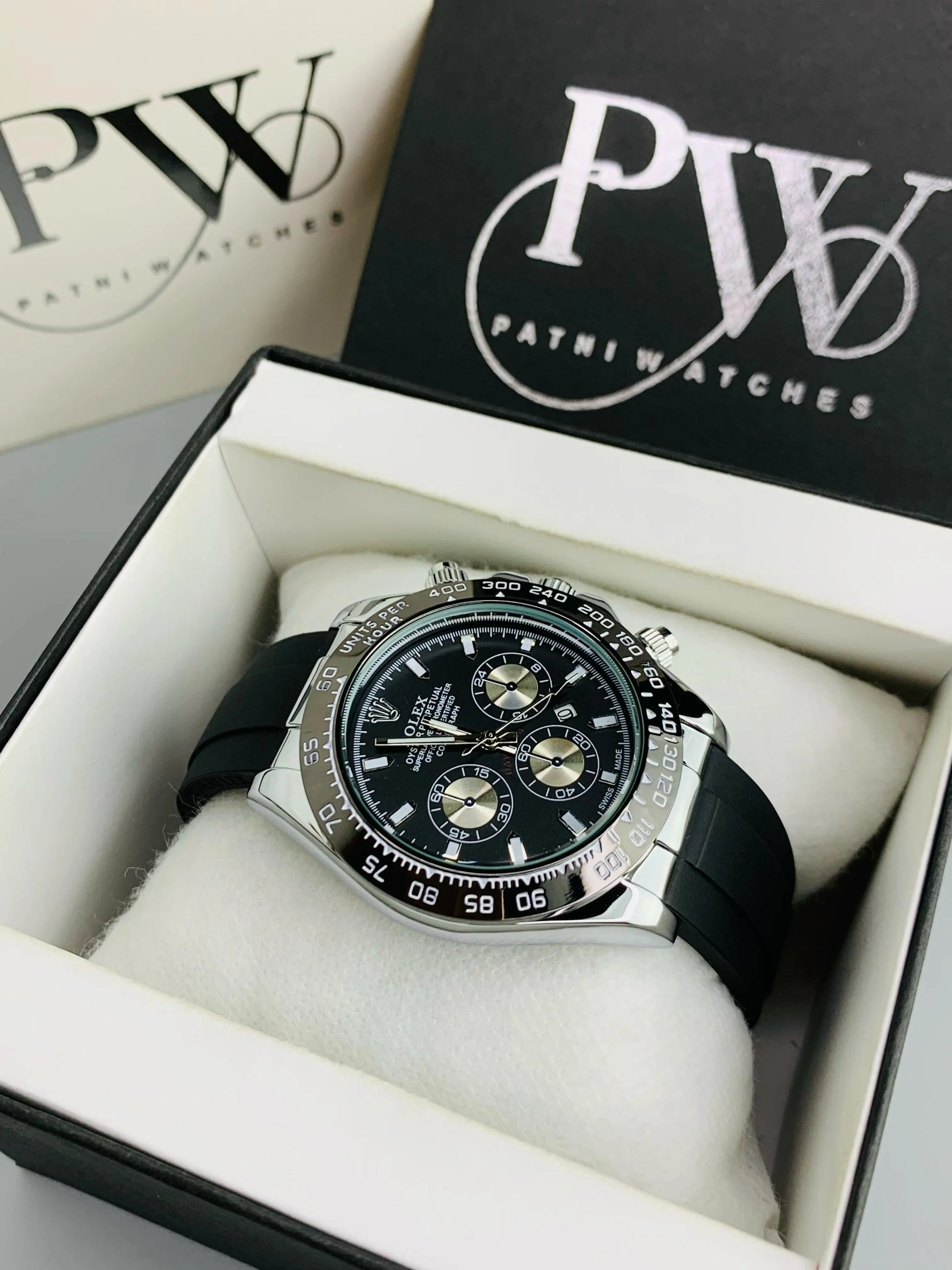 Daytona Stone Strap (Black Silver) Patni Watches