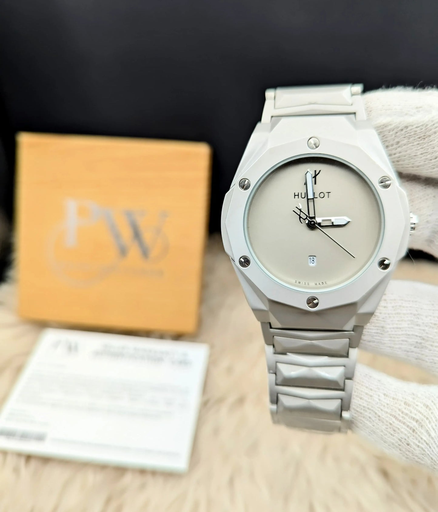 Diamond Cut | Date Adjustment | Texture Chain (Plain Grey) Patni Watches