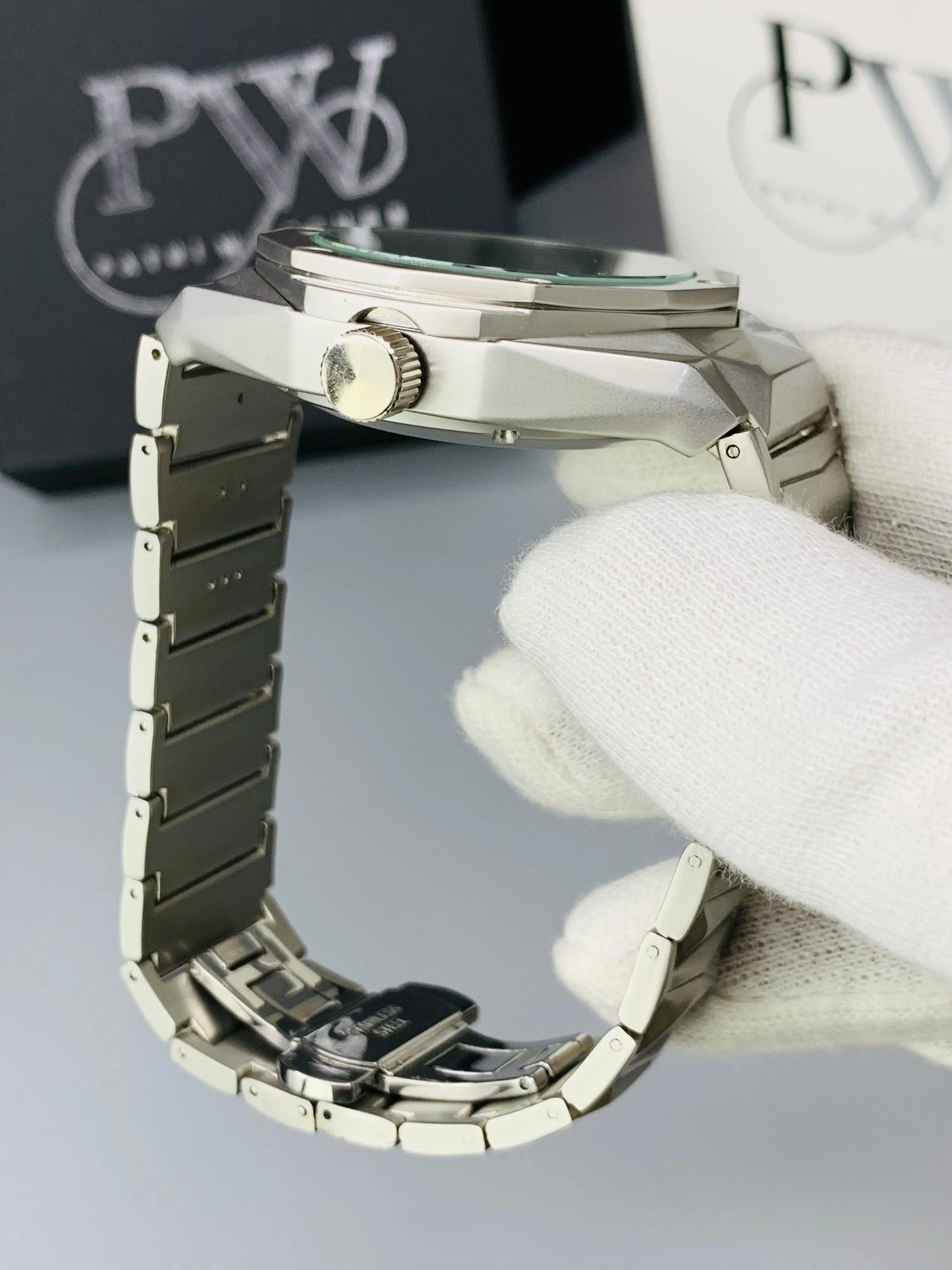 Diamond Cut | Date Adjustment | Texture Chain (Silver) Patni Watches