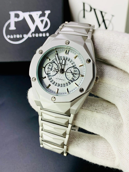 Skelton Silver Diamond Cut | Date Adjustment | Texture Chain Patni Watches
