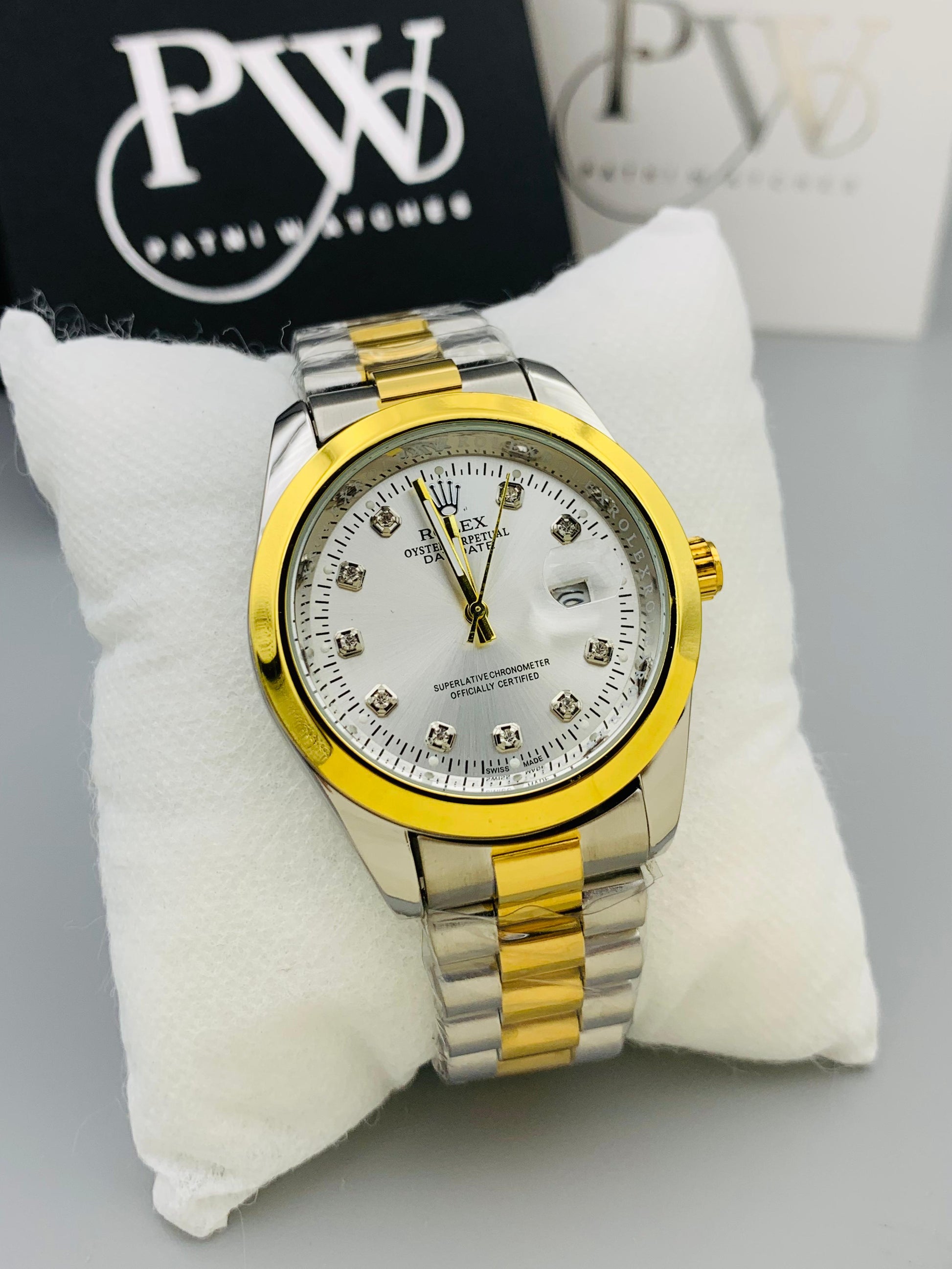 Stone Model With Date Adjustment (White) Patni Watches