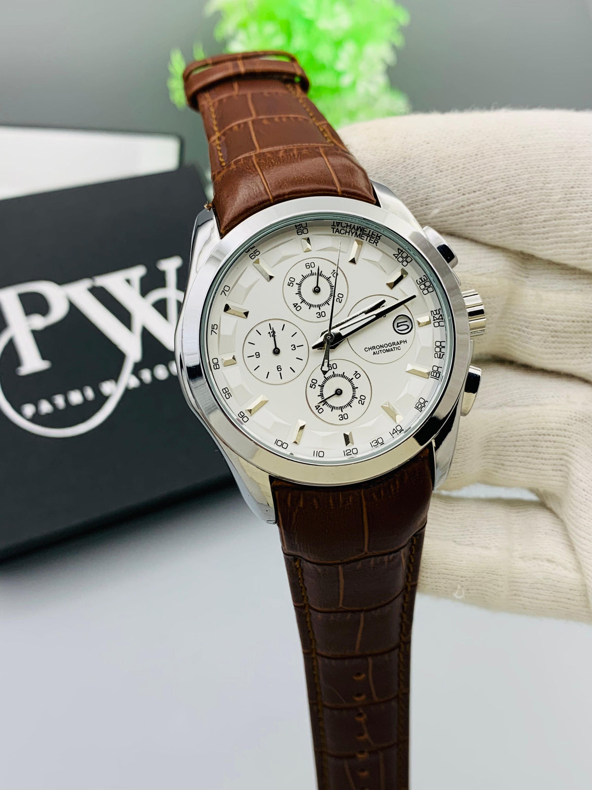 AA+ Silver Chronograph Model (Brown) Patni Watches