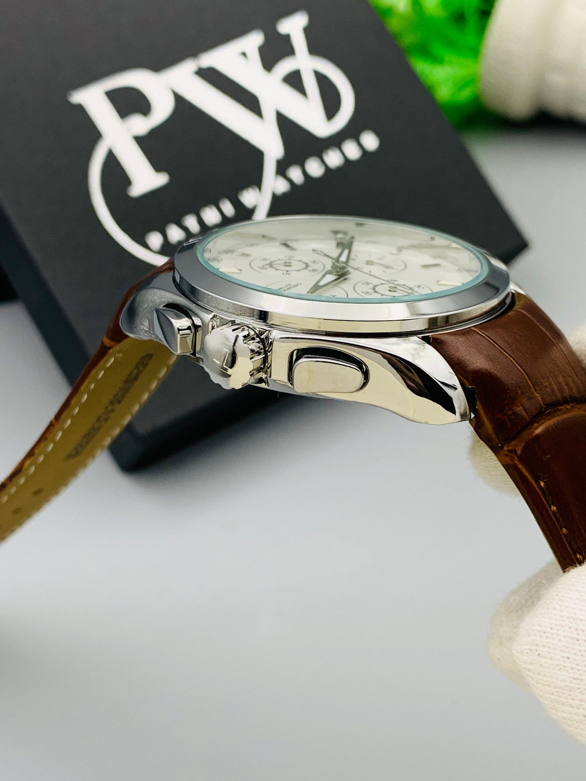 AA+ Silver Chronograph Model (Brown) Patni Watches