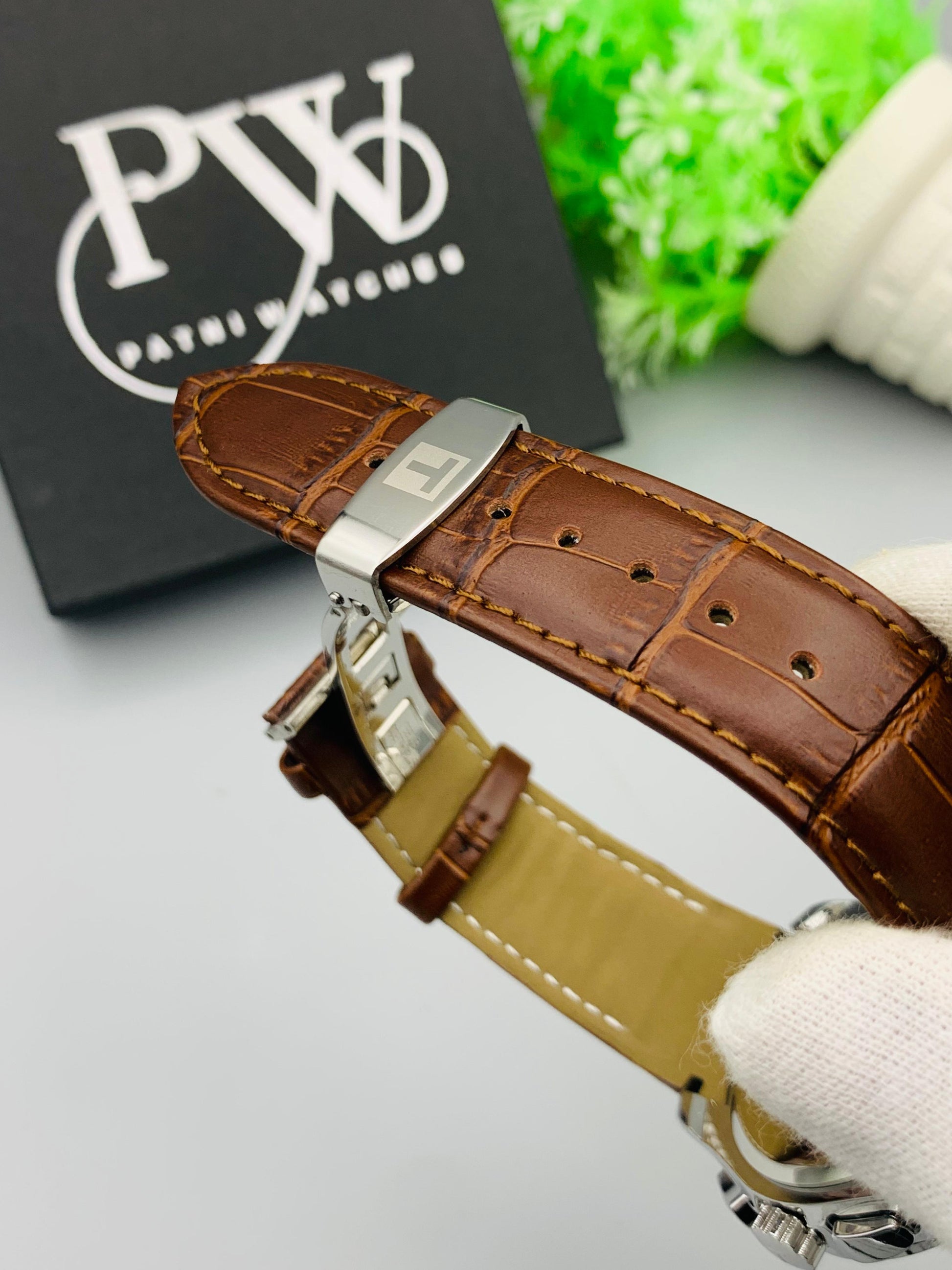 AA+ Silver Chronograph Model (Brown) Patni Watches