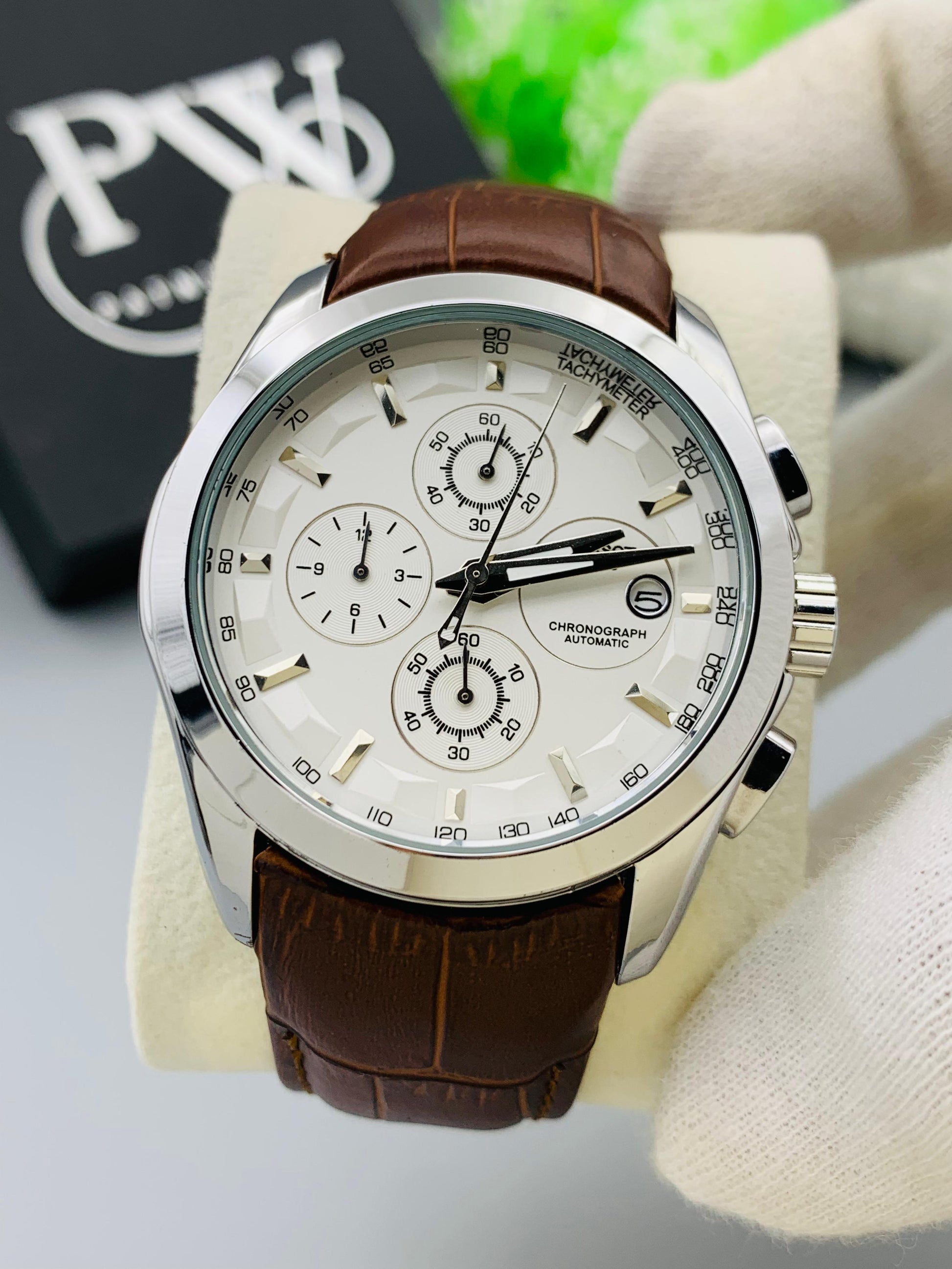 AA+ Silver Chronograph Model (Brown) Patni Watches