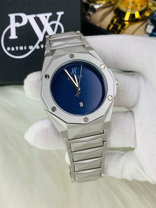 Diamond Cut | Date Adjustment | Texture Chain (Plain Blue) Patni Watches