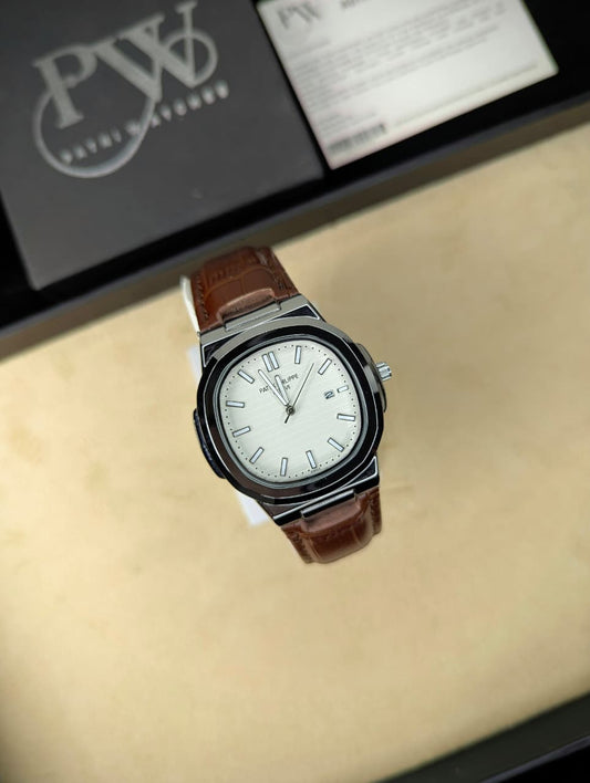 PP Leather Strap (Brown White) Patni Watches