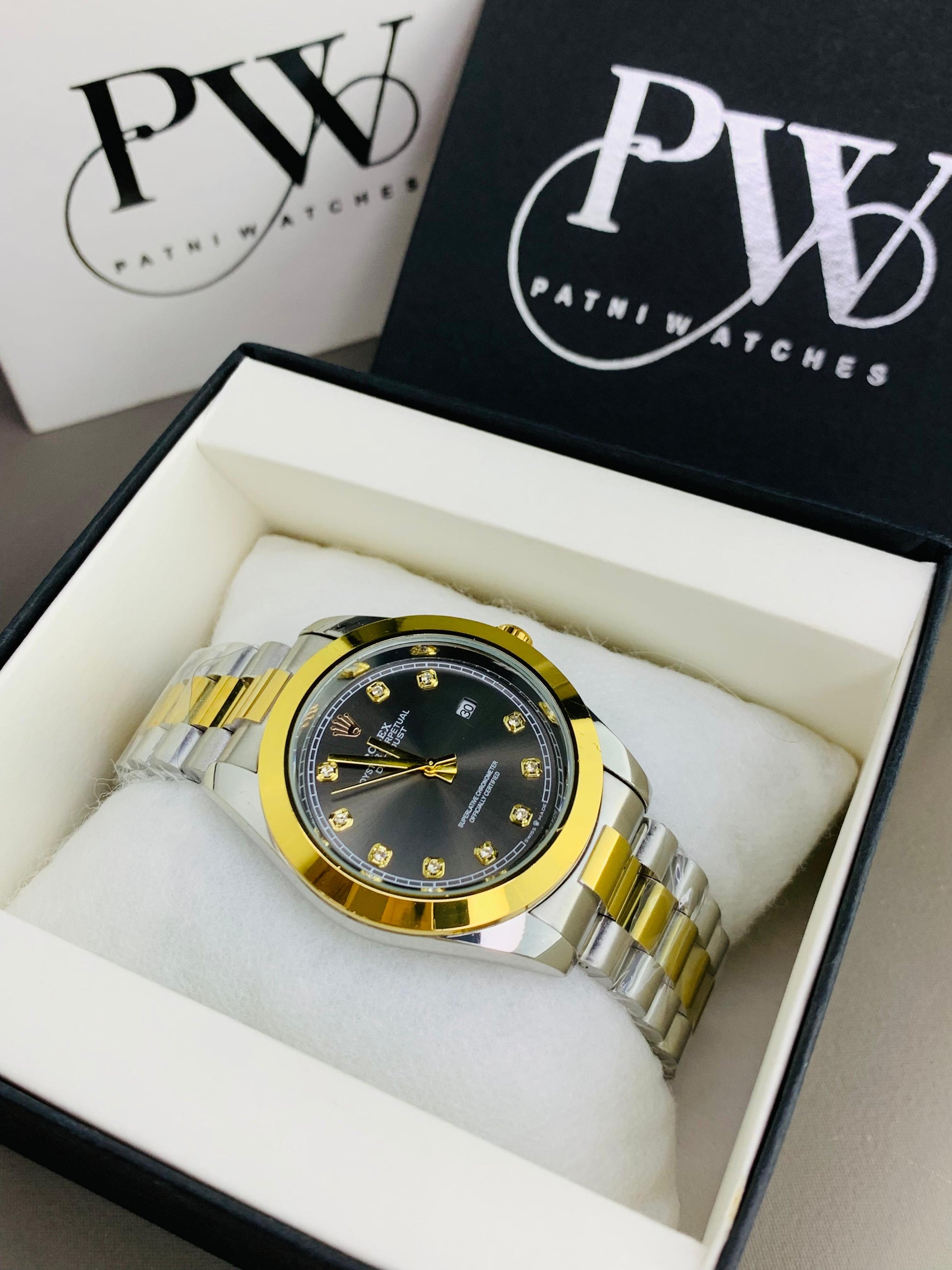 Stone Two Tone Model (Gold Black) Patni Watches