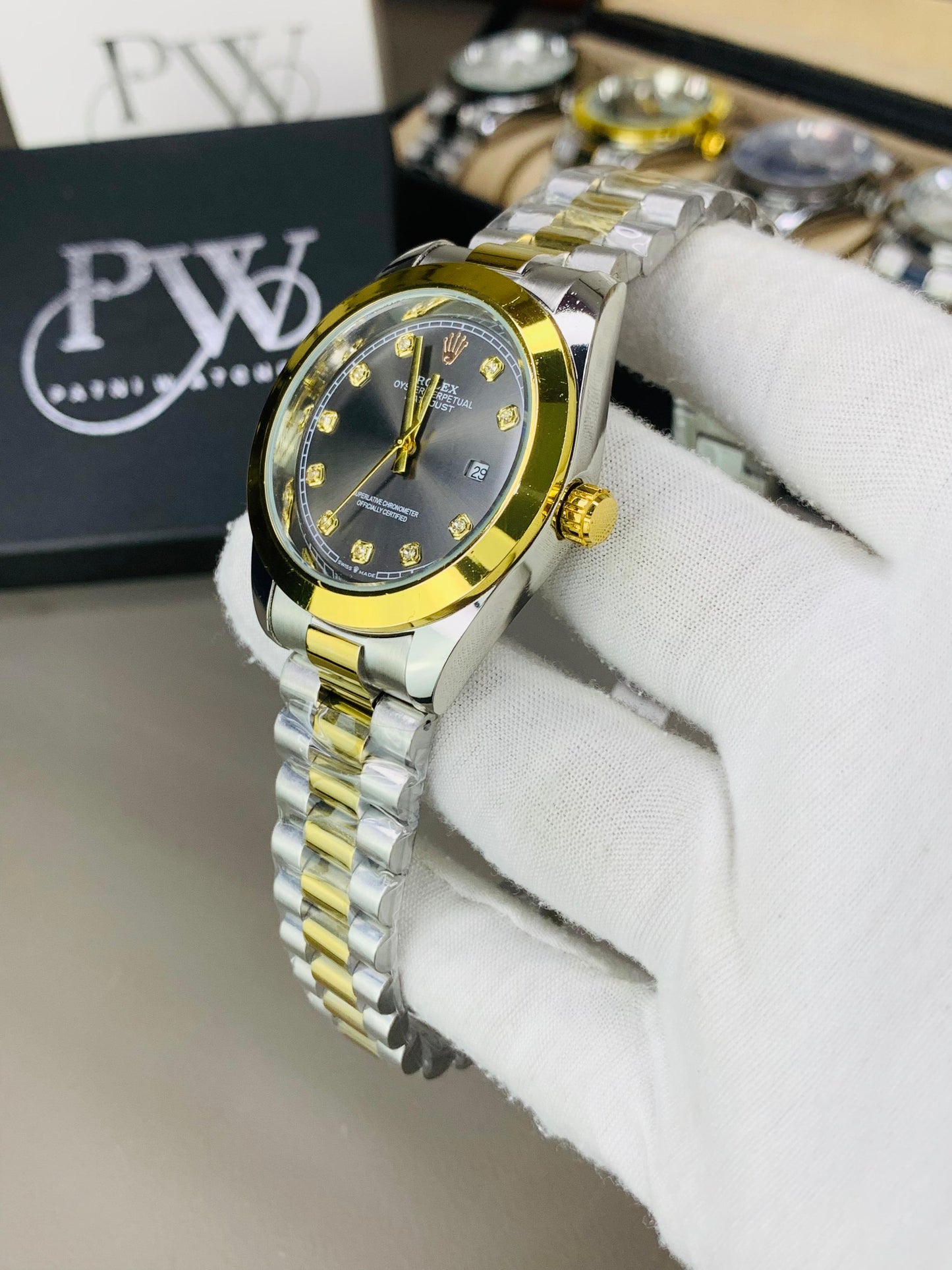 Stone Two Tone Model (Gold Black) Patni Watches