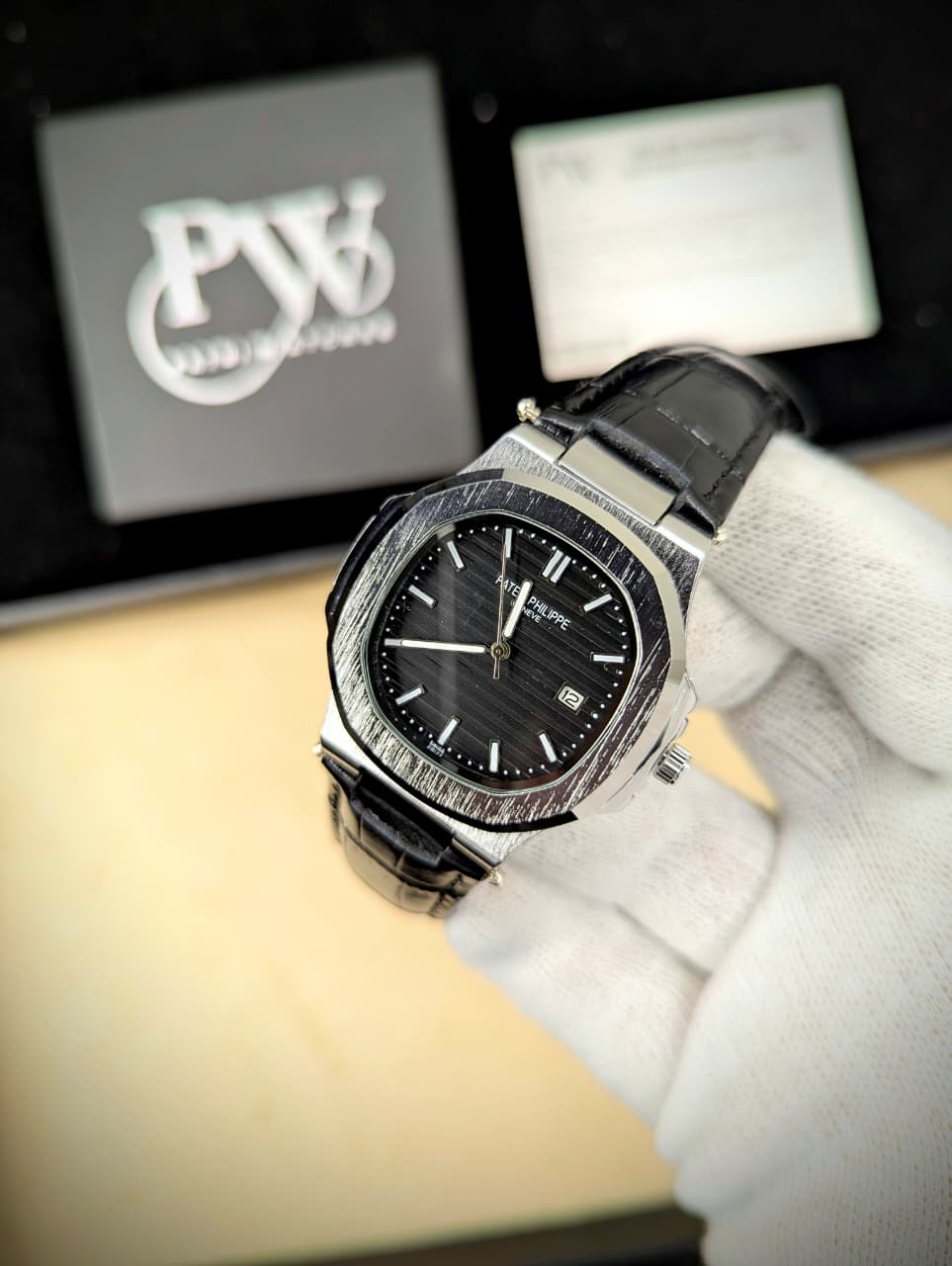 PP Semi-Auto Leather Strap (Black) Patni Watches