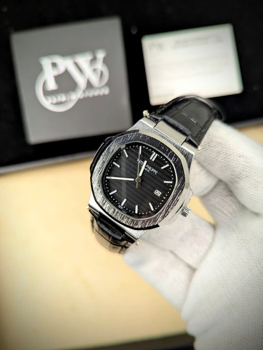 PP Semi-Auto Leather Strap (Black) Patni Watches