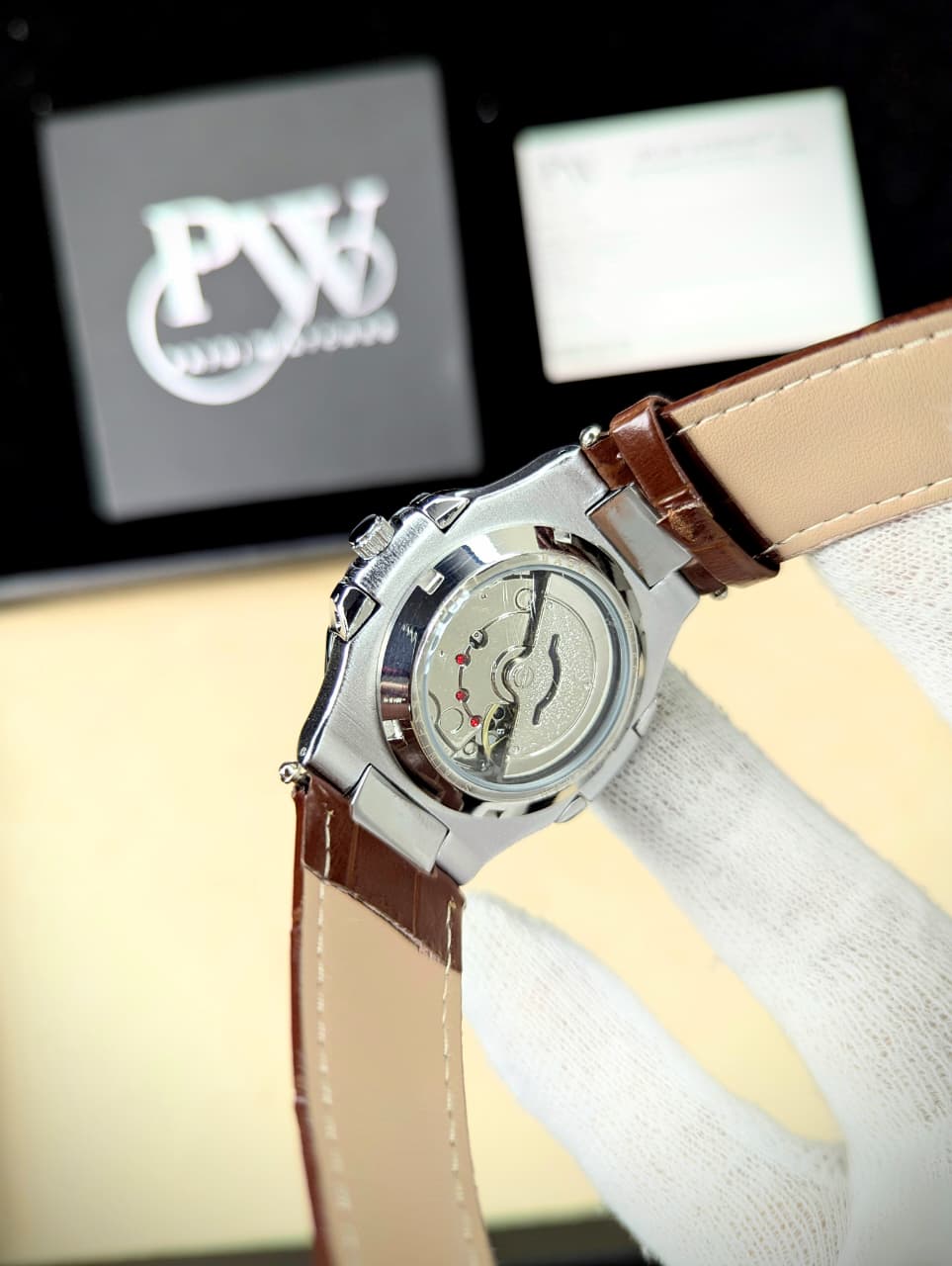 PP Semi-Auto Leather Strap (Brown) Patni Watches