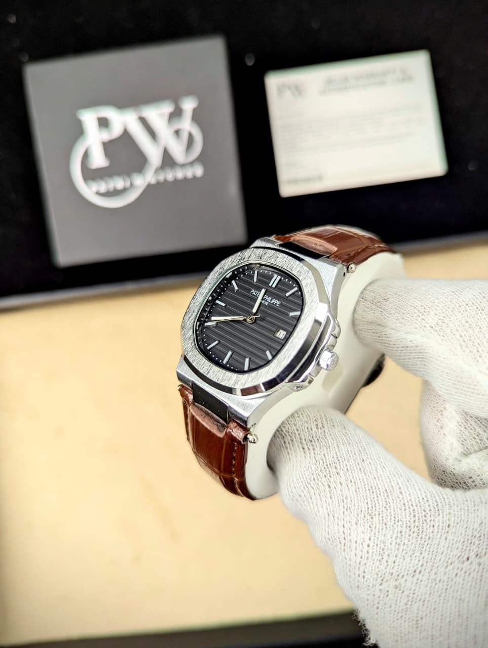 PP Semi-Auto Leather Strap (Brown) Patni Watches