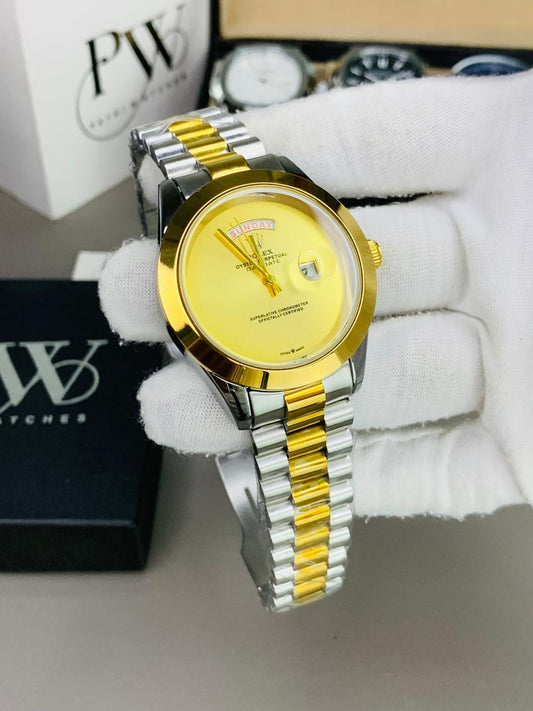 Branded Two Tone Plain Dial (Gold) Patni Watches