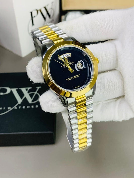 Branded Two Tone Plain Dial (Black) Patni Watches