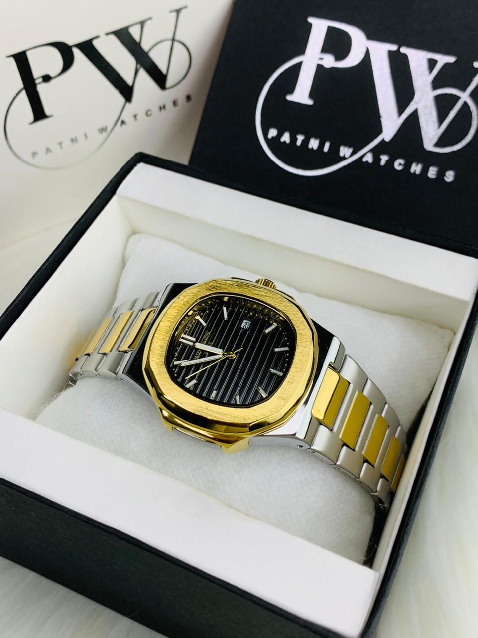 PP Nautilus Two Tone Chain (Black) Patni Watches